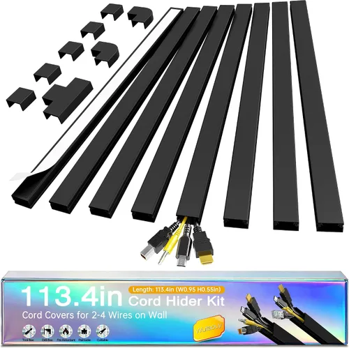 Vista 11 de Ocultador de cable de 56.7 pulgadas, cubiertas de alambre para 1 cable en la pared, cubiertas de cable de alta calidad para cables en la pared Blanco