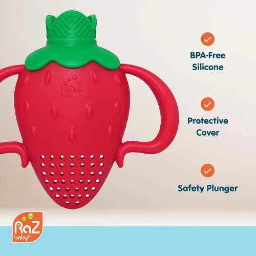 Vista 5 de RaZbaby Fruitique - Alimentador de frutas de una pieza para bebé, apertura más grande para rellenar y cabe más fruta fresca/congelada para aliviar