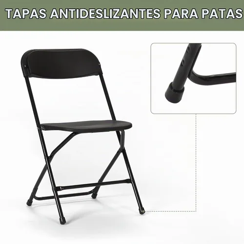 Vista 6 de Silla plegable de plástico de 20 piezas, silla comercial portátil, sillas plegables de plástico resistente, silla plegable con capacidad de 350 Negro