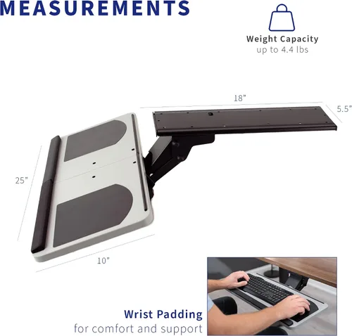 Vista 3 de Vivo (MOUNT-KB01) - Plataforma para mouse y teclado de computadora ajustable, ergonómica, para utilizar debajo del escritorio, con cajón de montaje