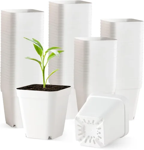 Vista 9 de 60 piezas de macetas de vivero de 6,9 cm, macetas de plástico para inicio de semillas con agujeros de drenaje, macetas de plántulas resistentes