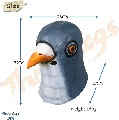 Vista 4 de Máscara de cabeza de animal de tres perros para fiesta de disfraces, disfraz de Halloween, máscara de látex para adultos, azul, XL