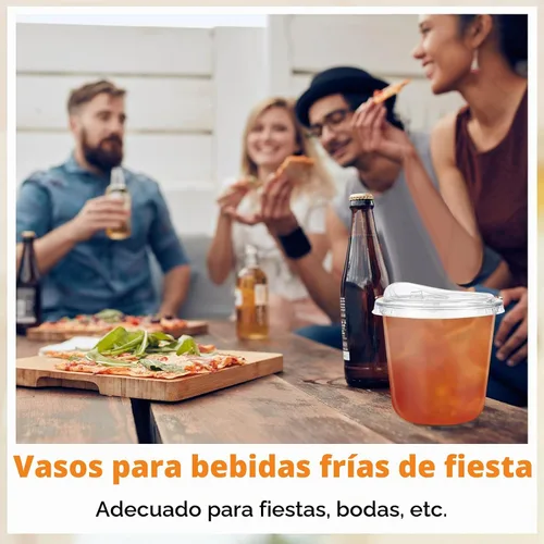 Vista 5 de Ziliny 50 juegos de vasos de plástico transparente con tapas para sorber sin pajita, vasos de cristal de plástico PET desechables transparentes