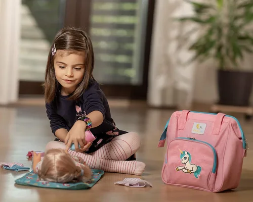 Vista 4 de HappyVk - Bolsa de pañales rosa para muñecas con cambiador de muñecas- Bolso para niñas - Unicornio Realistic, Spacious & Comfortably Designed for