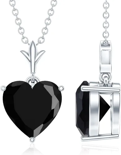 Vista 7 de Natural 2 Ct Black Onyx Heart Necklace with Chain, AAA Quality Negro