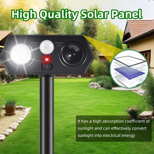 Vista 4 de Repelente animal ultrasónico solar, paquete de 2 dispositivos ultrasónicos
