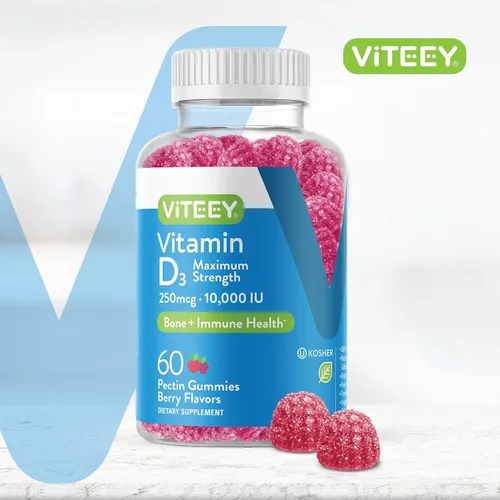 Vista 2 de Viteey Gomitas de vitamina D3 para adultos y adolescentes, 10,000 UI, 250 mcg, máxima fuerza, salud de las articulaciones y los músculos, refuerzo
