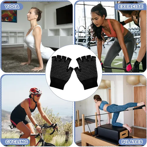 Vista 3 de Eurzom 2 pares de guantes de yoga antideslizantes para mujer, guantes de pilates sin dedos con agarres para yoga, fitness, entrenamiento, deportes