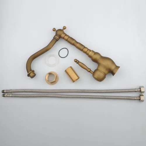 Vista 9 de Hiendure Latón antiguo diseñador único accesorios de fontanería de un solo agujero curva larga caño cocina grifo baño mezclador grifos