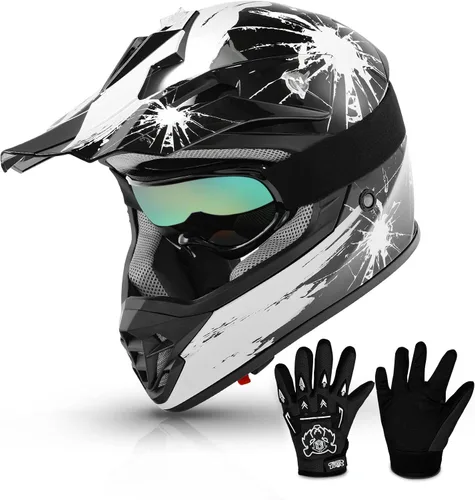 Vista 11 de TCMT Azul Niños Motocross ATV Dirtbike BMX Offroad Cara Completa Juventud Casco Guantes Gafas Aprobado Punto
