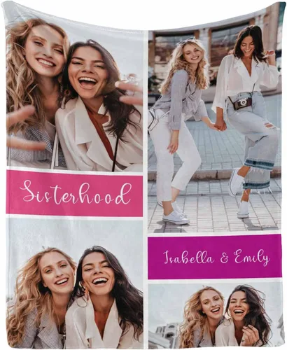 Vista 12 de InterestPrint Manta personalizada con fotos para mejor amiga, manta de cama personalizada para amiga, hermana, textos personalizados de fotos