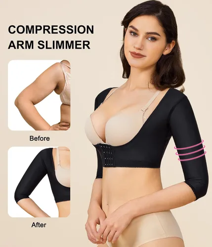 Vista 3 de BRABIC Mangas de compresión para la parte superior del brazo, moldeador postquirúrgico, más delgado, corrector de postura, fajas para mujer