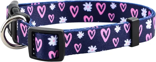 Vista 2 de Native Pup Colección de collares para perras, bonitos patrones femeninos rosados para cachorros, corazones, rosas, flores, camuflaje, lunares