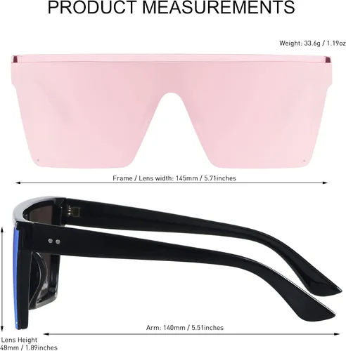 Vista 4 de LYZOIT Lentes de sol cuadrados de gran tamaño para mujeres y hombres, parte superior plana grande, protección UV, sombras sin montura