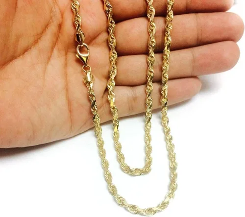 Vista 4 de 10K SOLID Yellow Gold 1.25mm-5.00mm Thick Shiny Diamond-Cut Mens Solid Rope Chain Necklace for Pendants and Charms and Bracelet with Lobster-Claw
