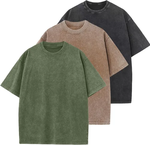 Vista 47 de Camisetas de algodón para hombre, de gran tamaño, unisex, de manga corta, casual, holgada, de lavado, unicolor, básicas A-Negro