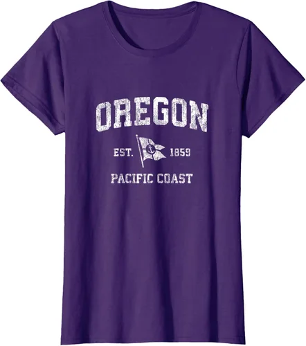 Vista 13 de Oregon Vintage barco ancla bandera diseño de West Coast Retro Tee, hombre S, Arándano