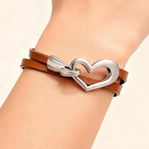 Vista 2 de Long tiantian Heart Leather Bracelets for Women Boho Western Jewelry for Women Cowboy Vintage Jewelry PinkRed Wrap Cuff Bracelets Valentines Day