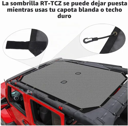 Vista 8 de RT-TCZ para Jeep JKU Parasol de malla para el techo de 4 puertas para Jeep Wrangler 2007-2017 JKU Top Bikini negro