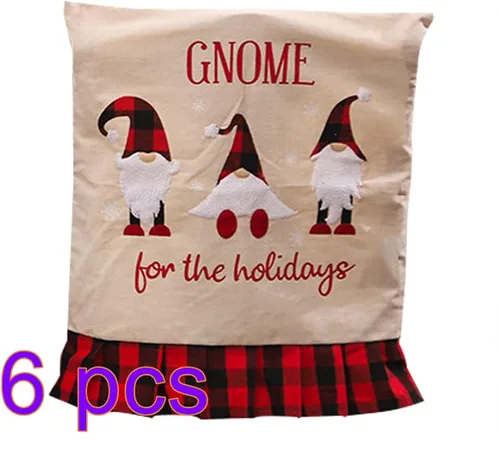 Vista 3 de Juego de 6 fundas para silla de respaldo de Navidad, fundas de silla de muñeca sin rostro para Navidad, fundas de lino para sillas de comedor
