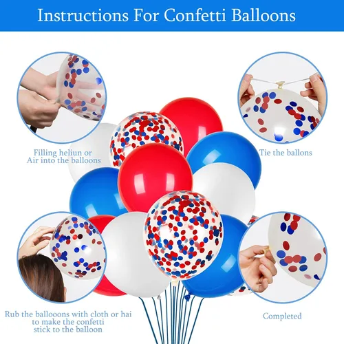 Vista 6 de Decoraciones de cumpleaños azules, blancas y rojas, kit de suministros de fiesta patriótica para hombres, mujeres y niños, pancarta de feliz