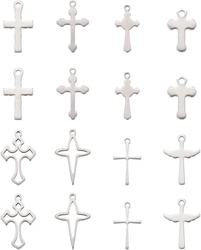 Vista 9 de Crafans Dijes de cruz de acero inoxidable con agujero grande Crucifijo Jesús Ankh Cruz colgante lateral para hacer joyas, manualidades de Pascua