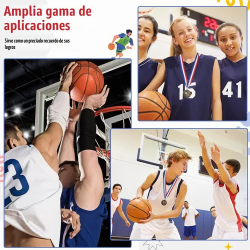 Vista 6 de RoundFunny 12 piezas de medallas de premios de baloncesto a granel, medallas de oro, premios de trofeos con cintas para el cuello, premios