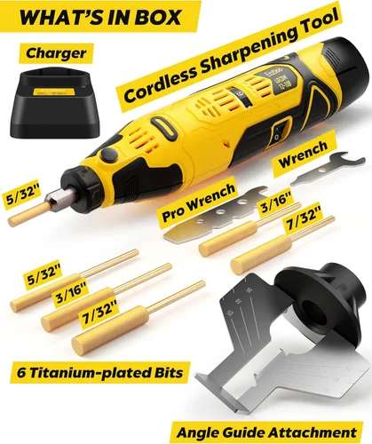 Vista 3 de EzzDoo Kit Afilador de Motosierra Eléctrico Inalámbrico - Herramienta Portátil de Afilado de Cadena de Motosierra de 12V con 6 Brocas de Diamante