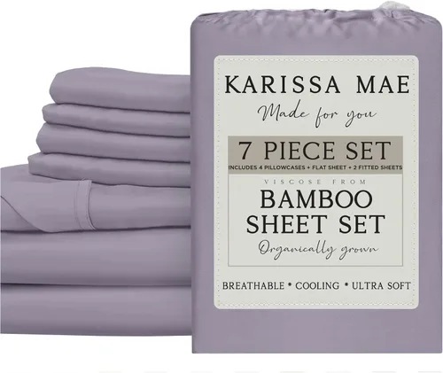 Vista 87 de KARISSA MAE Juego de sábanas de viscosa de bambú de lujo, 100% certificado FSC, refrescante, lujosamente suave, bolsillos profundos de 18 pulgadas