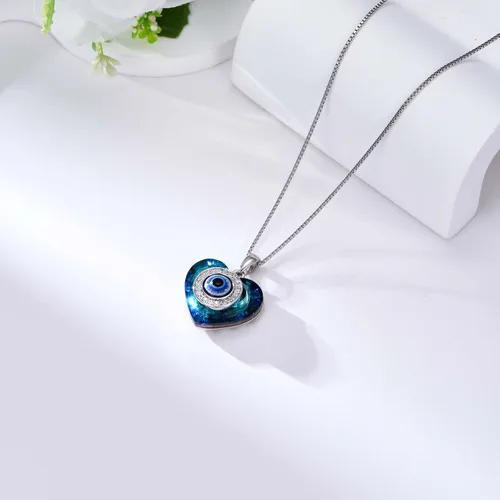 Vista 5 de POPKIMI Collar contra el mal de ojo para mujer, plata de ley, regalo de mal de ojo, dije de mal de ojo con cristal de corazón, joyería de moda