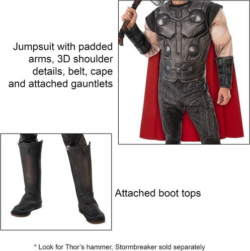 Vista 3 de Rubie's Disfraz de Thor Deluxe para hombre de Marvel Avengers 4, Multicolor