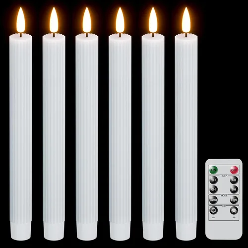 Vista 10 de Velas cónicas parpadeantes verdes sin llama que funcionan con pilas con control remoto de 10 teclas y temporizador, 6 paquetes de velas LED de cera