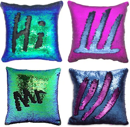 Vista 20 de MOCOFO Fundas de almohada decorativas de lentejuelas mágicas reversibles 16x16-2 de plata a oro + 2 de oro a negro de ante premium para habitación 4