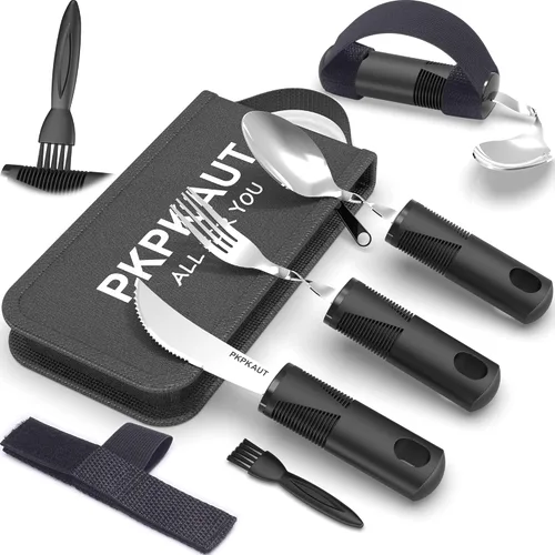 Vista 10 de Utensilios adaptativos para pacientes de Parkinson, personas mayores, utensilios pesados para temblores de mano, utensilios para comer para personas