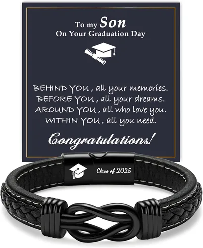 Vista 15 de Gifts for Men Infinity Leather Bracelet for Dad New Daddy Husband Boyfriend Son Grandson Brother Nephew Uncle Black Braided Engraved Leather Jewelry
