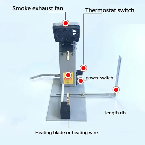 Vista 4 de Cortador de cinta de cuchillo caliente de 220 V, cortador de correa de cuerda eléctrica, con ventilador de escape, temperatura ajustable de 32-3,632