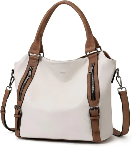Vista 11 de CLUCI - Bolsos de cuero vegano para mujer, bolso grande y de hombro tipo hobo 00-café oscuro