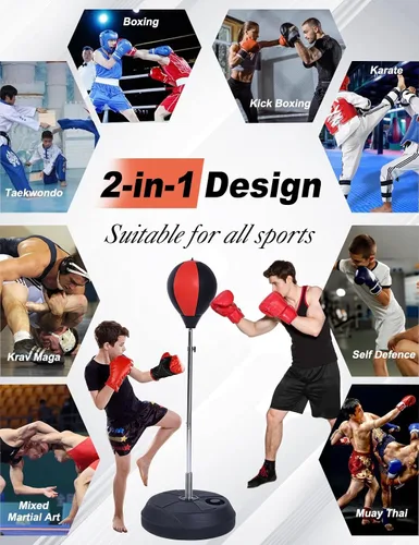 Vista 7 de Punching Bag for Adults with Stand, Speed Boxing Reflex Bag