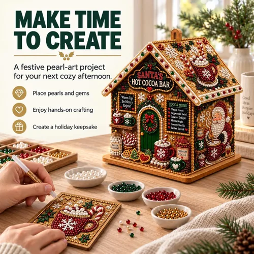 Vista 2 de Kit de pintura de diamante de casa de Navidad 3D para adultos, arte