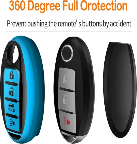 Vista 4 de Compatible con Nissan Funda para Llavero con Llavero de Cuero, Funda de Carcasa de Llave de TPU Suave Compatible con Llave Remota Inteligente