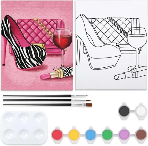 Vista 8 de VOCHIC Kit de pintura de lienzo predibujado para adultos para pintura, kit de fiesta, pintura y sorbo, suministros de fiesta, lienzo de 8 x 10