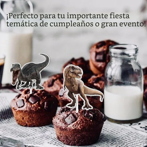 Vista 7 de Decoración para cupcakes de postre de dinosaurio Rex con brillantina, rugido, dinosaurio, safari, selva, temática de animales, decoración para niñas