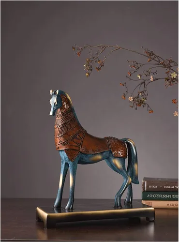 Vista 4 de Estatua de Buda de la suerte, adorno de caballo de resina, escultura del zodiaco chino Feng Shui, sala de estar, escritorio, habitación, escultura