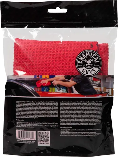 Vista 3 de Chemical Guys, Waffle Weave Glass & Window Microfiber Towel, Red, 24 x 16 Rojo
