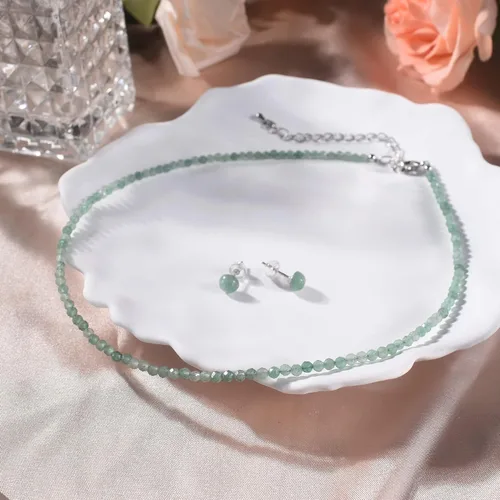 Vista 9 de Genuine Stone Choker 3MM Tiny Beaded Choker Necklace S925 Earrings Facet Shinny Crystal Choker Necklace 14"+3" Adjustable Jewelry Sets Gifts for