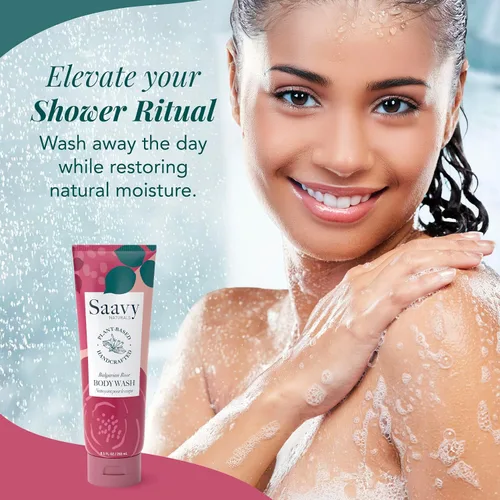 Vista 2 de Saavy Naturals Gel de baño Gel de ducha vegano sin gluten Jabón corporal natural y orgánico 8 onzas (rosa búlgara)