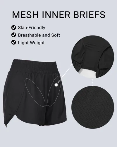 Vista 4 de Holipick 3'' High Waisted Running Shorts Mesh Liner Quick Dry Athletic Gym Track Workout Shorts Lightweight with Zip Pocket