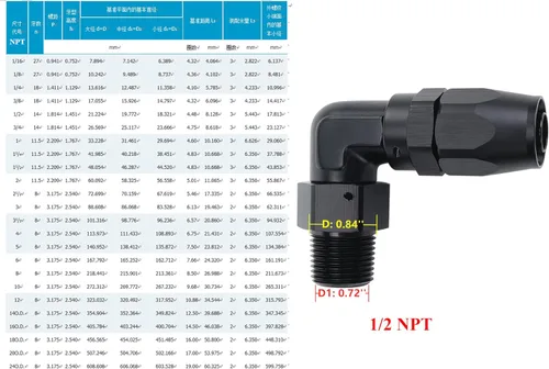 Vista 5 de AC PERFORMANCE 90 grados macho 1/2 "NPT giratorio a -8 AN manguera extremo montaje aluminio negro Swivel hose end adapter