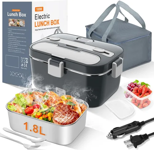 Vista 8 de DUPASU Fiambrera eléctrica calentador de alimentos: Fiambrera térmica de 100 W para adultos, lonchera portátil de calentamiento rápido de 1.8 L