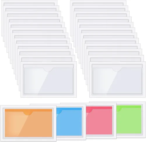 Vista 18 de Paquete de 30 bolsillos autoadhesivos para tarjetas de índice, con apertura superior, tarjetero ideal para organizar y proteger tus tarjetas